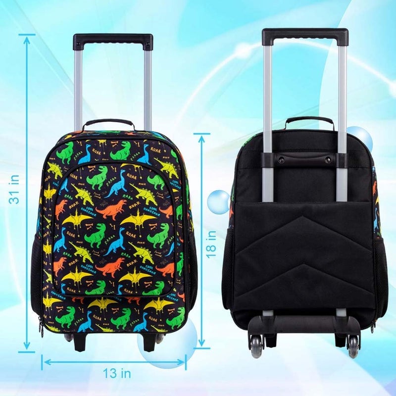 FTJCF Store 2Pcs Dinosaur Suitcase for Boys, 18" Kids Carry on Luggage with Wheels, Cool Travel Rolling Set with 12" Toddler Backpack(Black) - Image 4
